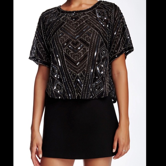 NEW Parker Black Post Short-sleeve Beaded Top Size XS - Picture 2 of 4
